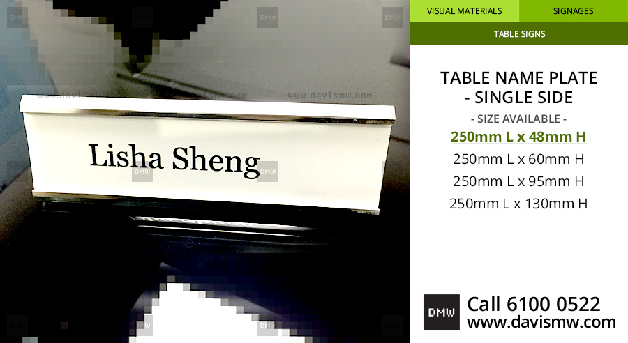  Table Name Plate - Single Side - 250x48 - Davis Materialworks