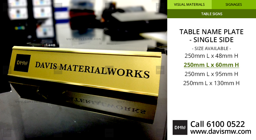  Table Name Plate - Single Side - 250x60 - Davis Materialworks