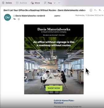 Email template on Outlook - Davis Materialworks