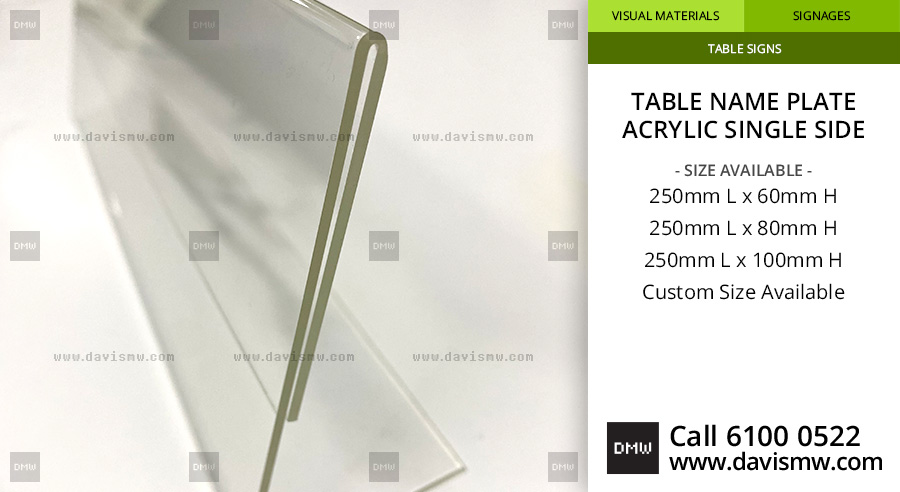  Table Name Plate - Acrylic Single Side - Davis Materialworks