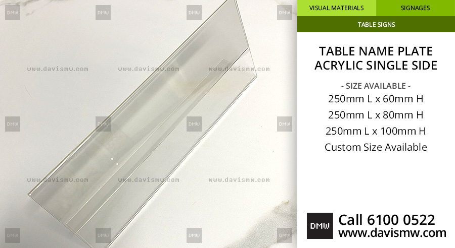  Table Name Plate - Acrylic Single Side - Davis Materialworks