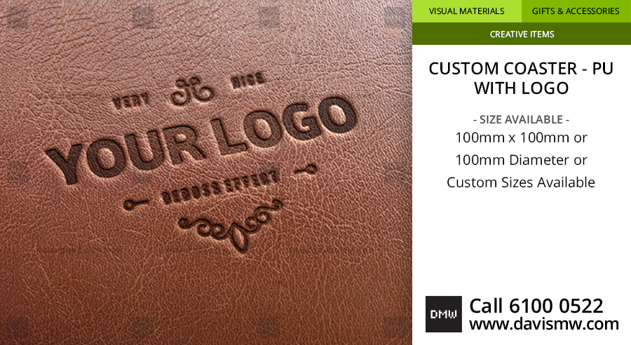 Custom Coaster - PU Leather with logo - Deboss Your Logo - Davis Materialworks