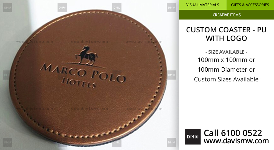 Custom Coaster - PU Leather with logo - Round Sample - Davis Materialworks