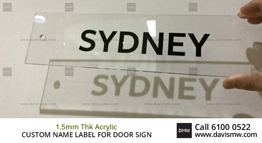Custom Name Label For Door Sign - 1.5mm Thk Acrylic - Davis Materialworks