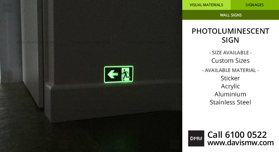 Photoluminescent Exit Sign Singapore - Davis Materialworks