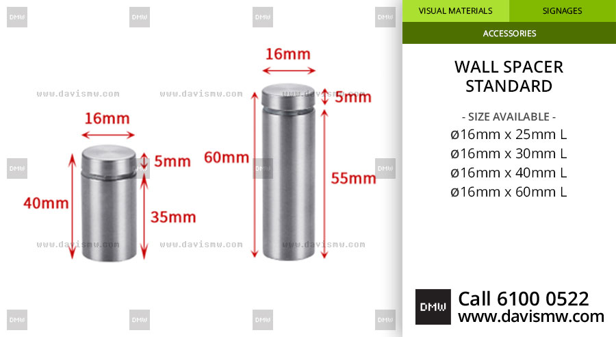 Wall Spacer - Standard - 16mm Range - Davis Materialworks