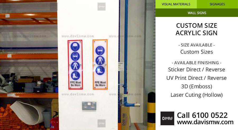 Custom Size Acrylic Sign - Reverse Sticker - Safety - Davis Materialworks