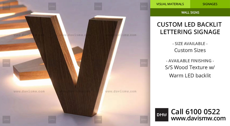 Custom LED Backlit Lettering Signage - SS Wood Texture with Warm LED - Davis Materialworks