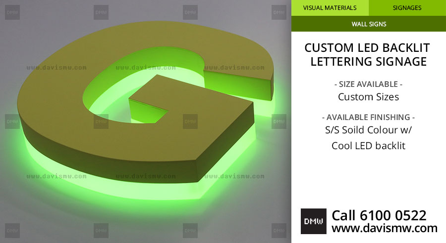 Custom LED Backlit Lettering Signage - SS Solid Colour with Cool LED - Davis Materialworks