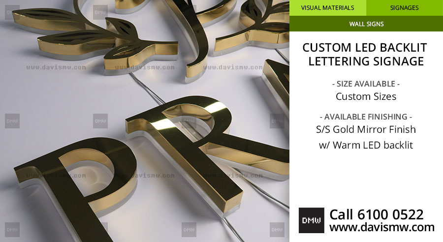 Custom LED Backlit Lettering Signage - SS Gold Mirror Finishing with Warm LED - Davis Materialworks