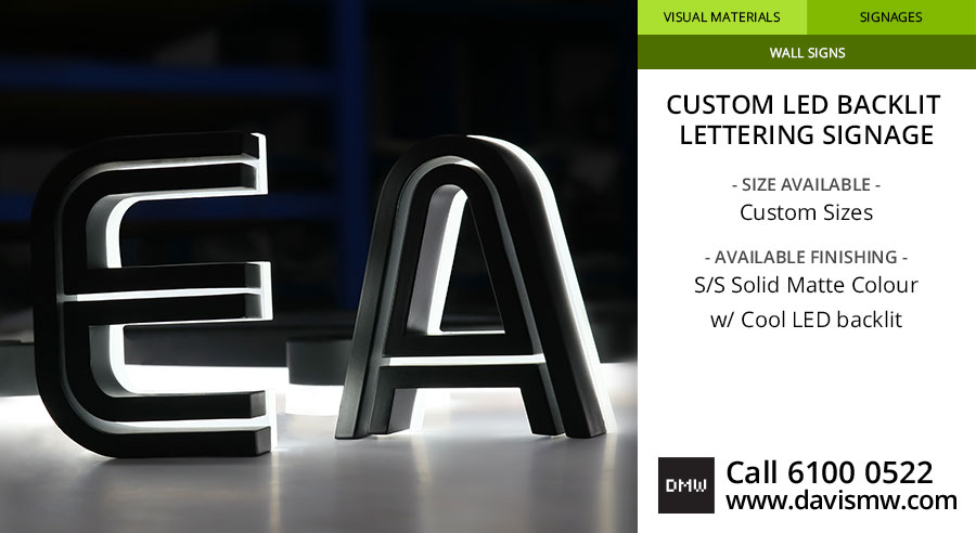 Custom LED Backlit Lettering Signage - SS Solid Matte Colour with Cool LED - Davis Materialworks