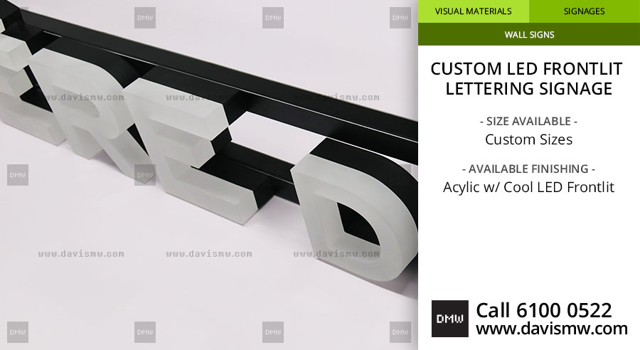 Custom LED Frontlit Lettering Signage - Acrylic with Cool LED  - Davis Materialworks