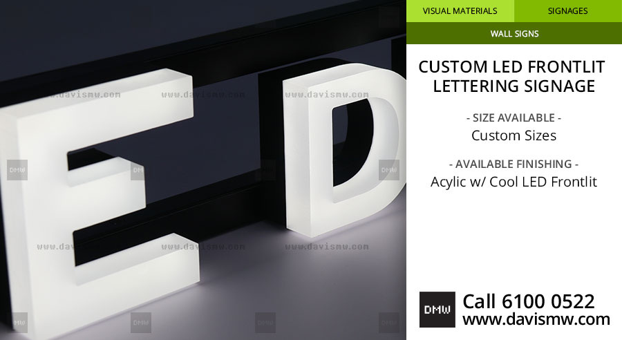 Custom LED Frontlit Lettering Signage - Acrylic with Cool LED - Davis Materialworks